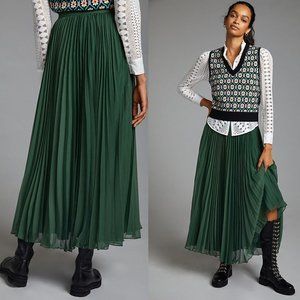 Anthropologie Pleated Maxi Skirt new green color xs